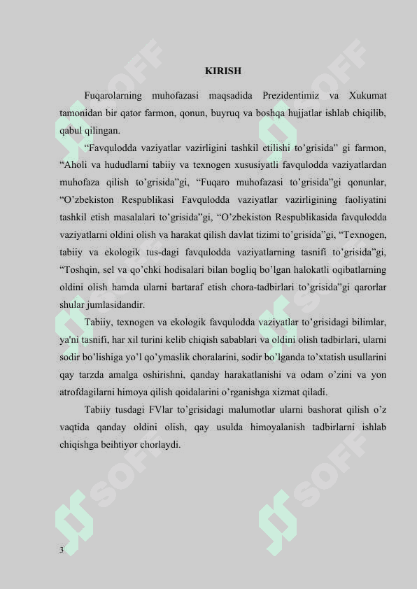 Ekologik tusdagi favqulodda vaziyatlar, ularning tasnifi va tavsifi. O’zbеkistonda aholini ekologik favquloddan  vaziyatlardan muhofaza qilish tadbirlari 3