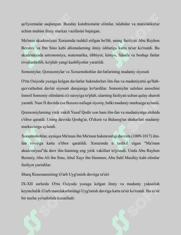 lX-XII asrlarda mamlakatimiz hududida roʻy bergan madaniy uygʻonish (Renesans) . Buyuk allomaning jahon sivilizatsiyasiga qoʻshgan hissasi 3