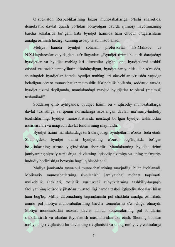 O'zbekiston respublikasi byudjet jarayonini boshqarish va uning bosqichlari 5