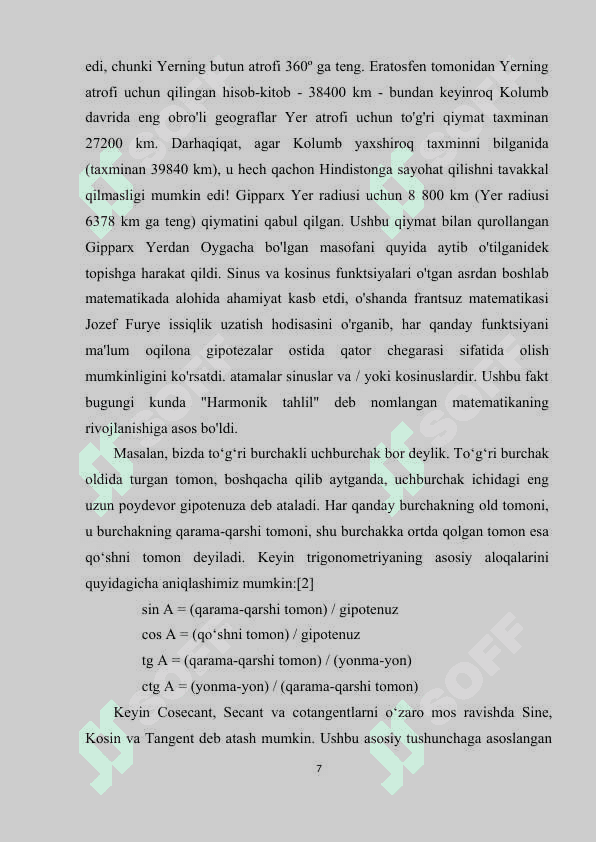 SFERIK VA TRIGONOMETRIK UCHBURCHAKLAR 7