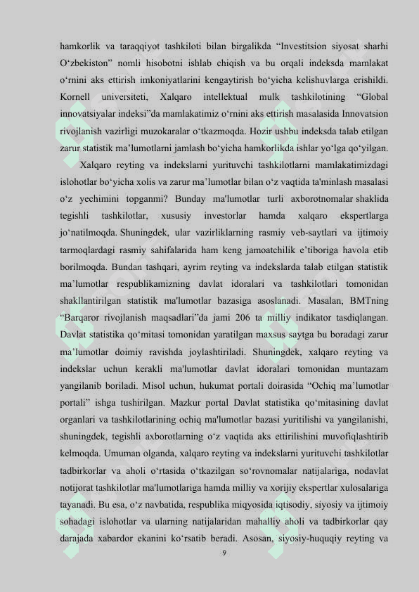 O‘ZBEKISTON RESPUBLIKASINING XALQARO REYTING VA INDEKSLARDAGI O‘RNI VA NUFUZINING ORTIB BORISHI 8
