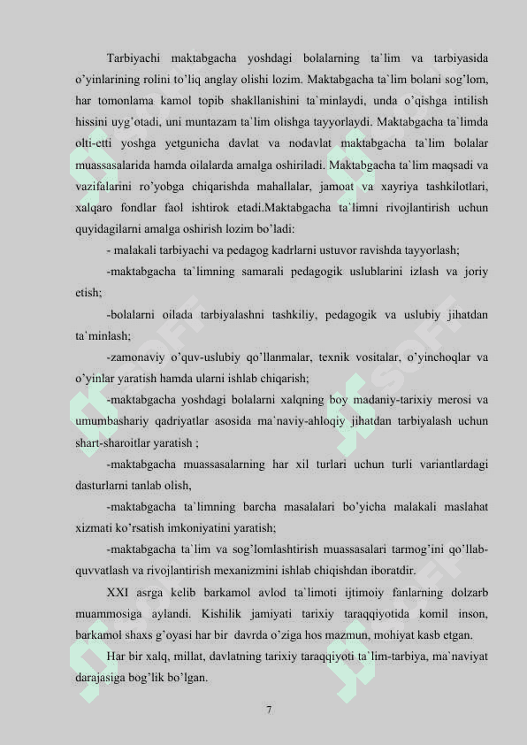 Maktabgacha ta`lim muassasalari     tarbiyachisi va  uning ahloqiy sifatlari. 7