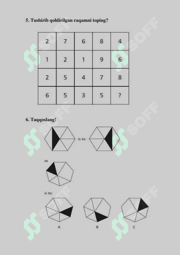 IQ testlari. Javoblari bilan. Argos namunasida 4
