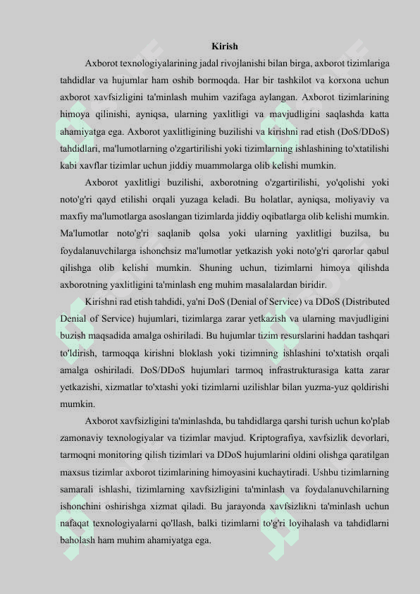 Axborot yaxlitligini buzish va kirishni rad etish tahdididan himoya qilish tizimlarini yaratish 3