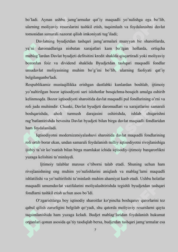 Davlat maqsadli jamg'armalarining o'rni va ahamiyati 7