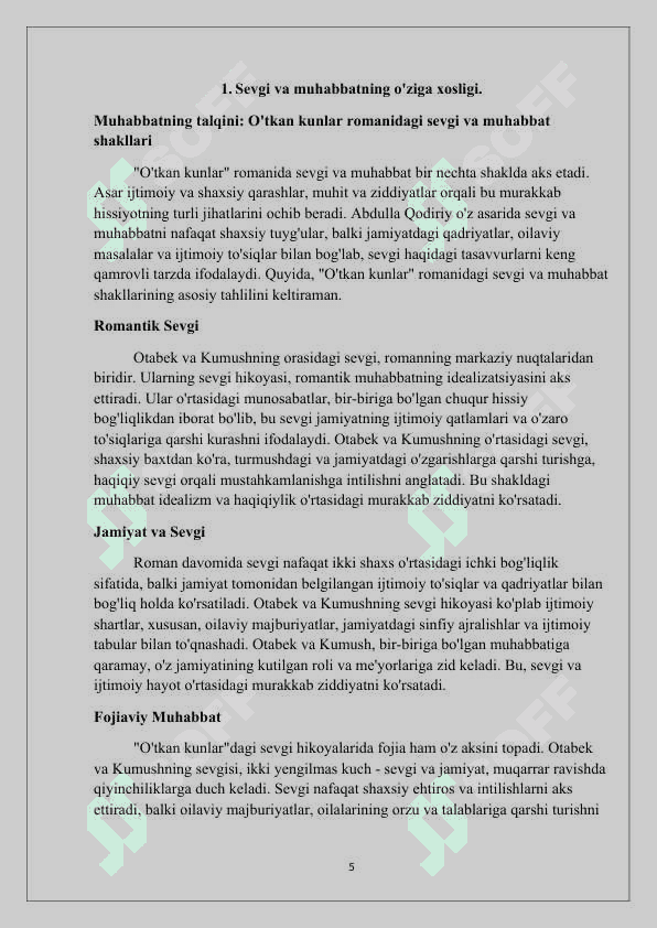 O‘tkan kunlar romanida sevgi muhabbat talqini mavzusi 5