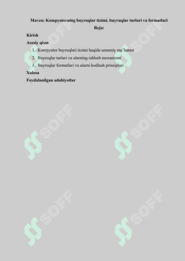 Kompyuterning buyruqlar tizimi, buyruqlar turlari va formatlari 2