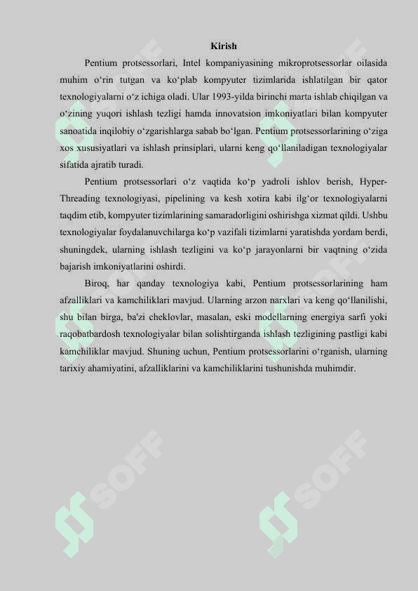 Pentium sinfiga tegishli protsessorlar. Ularning ishlash prinsiplari, avfzalligi va kamchiliklari 3