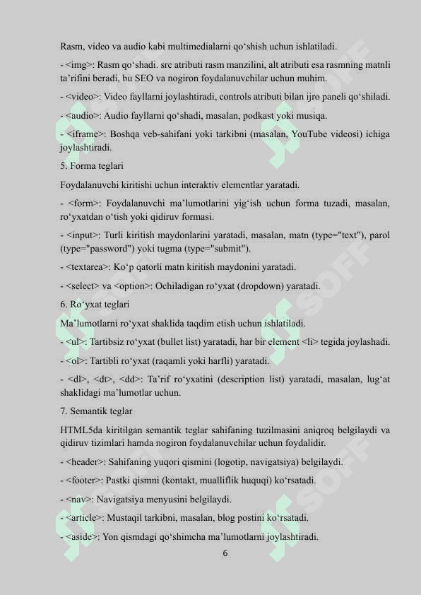HTML tilida ishlatiladigan teglar haqida ma’lumot 6