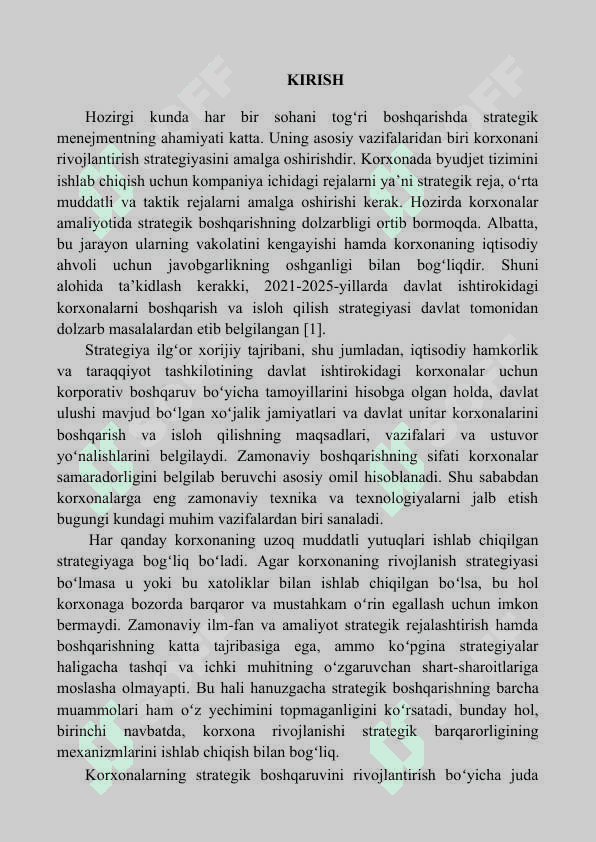 Korxonani strategik maqsadlariga erishishda tashkilot missiyasini ishlab chiqish 2