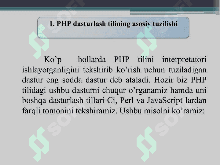 PHP dasturlash tilining tuzilishi. Ma’lumotlar tiplari va ifodalar bilan ishlash. Jarayonlarni boshqarish.. 3