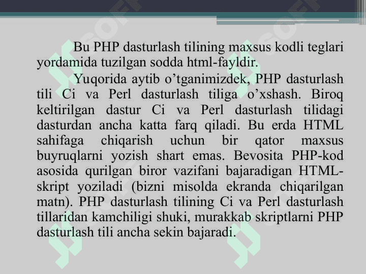 PHP dasturlash tilining tuzilishi. Ma’lumotlar tiplari va ifodalar bilan ishlash. Jarayonlarni boshqarish.. 5