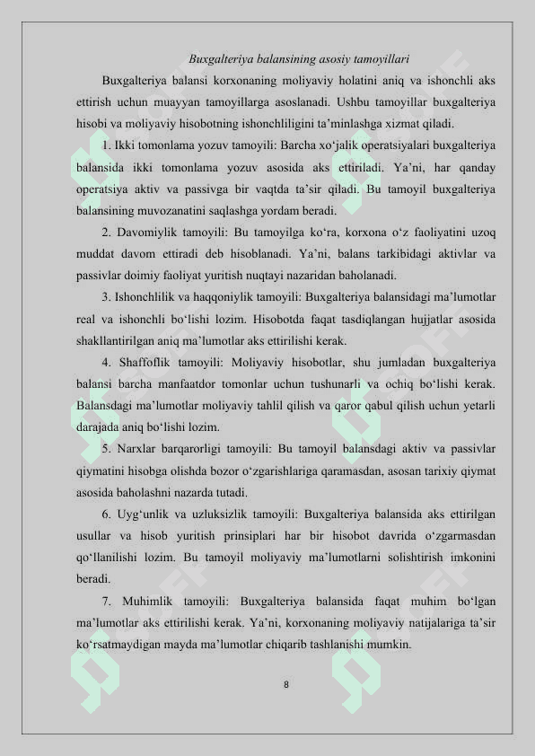 Buxgalteriya balansi, uning tuzilishi hamda turlari 8