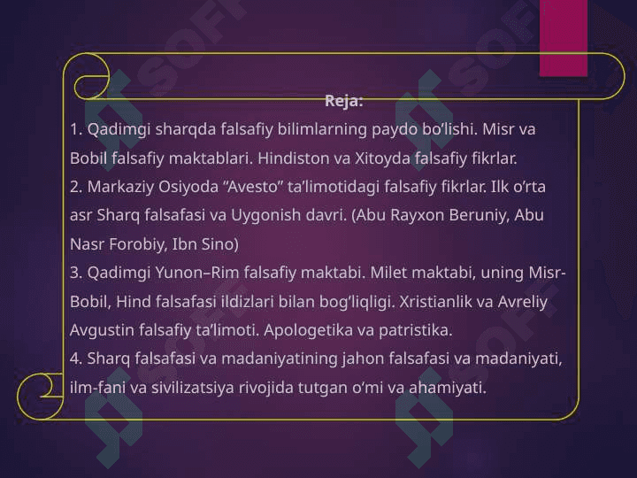 O’rta asr Sharq falsafasi va Uyg’onish davri xususiyatlari 2