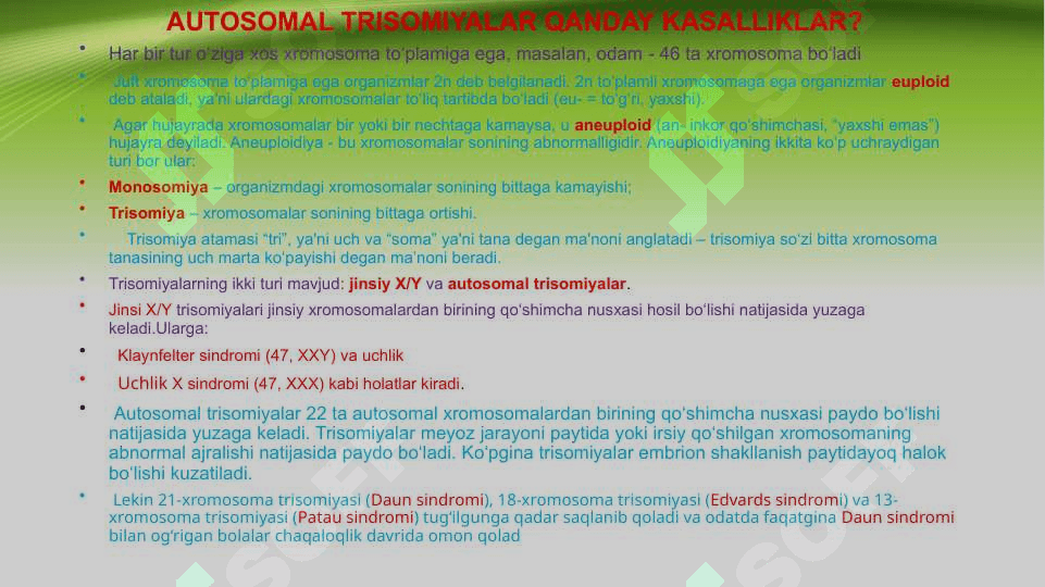 XROMOSOMA KASALLIKLARI     JINSIY XROMOSOMA KASALLIKLARI TURNER SINDROMI      II. KLAYNFELTER SINDROMI 2