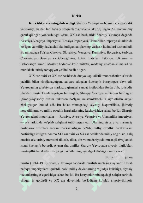 XX asr boshlarida Sharqiy Yevropa davlatlari 2