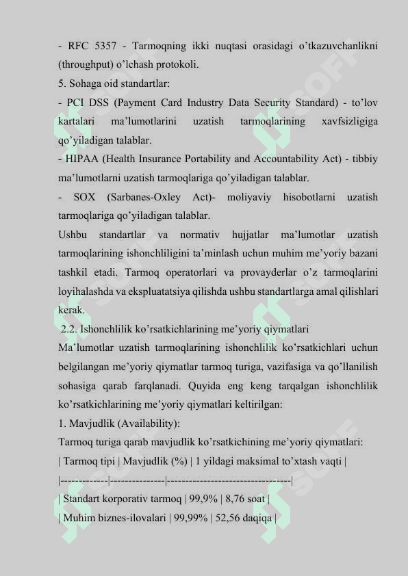 MA’LUMOTLAR UZATISH TARMOQLARINING ISHONCHLILIK KO’RSATKICHLARIGA TALABLAR VA ULARNI OSHIRISH USULLARI 8