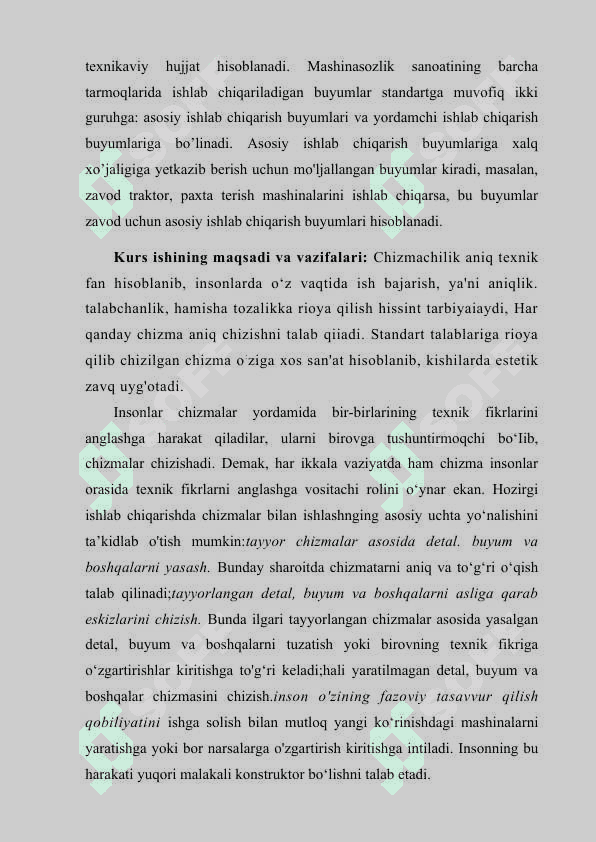 MASHINASОZLIK CHIZMALARINI O`QISH VA BAJARISH 5