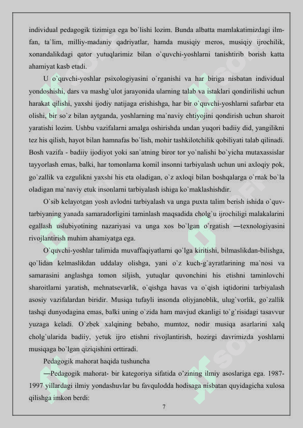 Musiqa pedagogik mahoratning tarkibiy qismlari va shakllanish bosqichlari 7