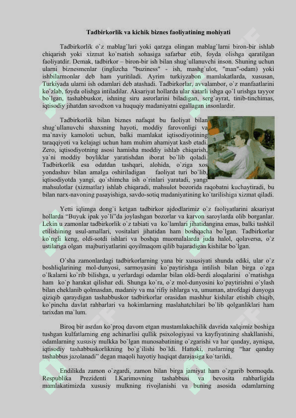 O`zbekistonda kichik  biznes va xususiy tadbirkorlikni rivojlantirishning ustuvor yo`nalishlari 2