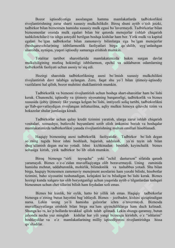 O`zbekistonda kichik  biznes va xususiy tadbirkorlikni rivojlantirishning ustuvor yo`nalishlari 4