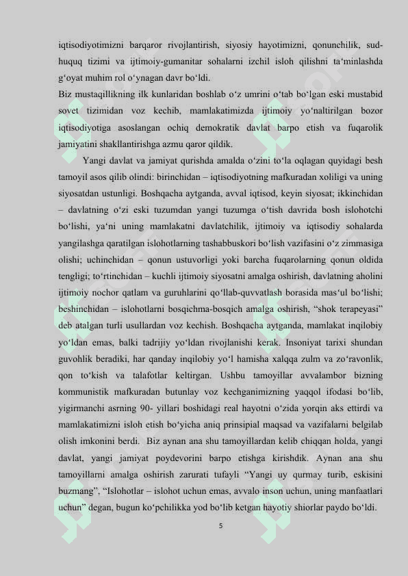 Oʻzbekistonning oʻziga xos istiqlol va taraqqiyot yoʻli 5
