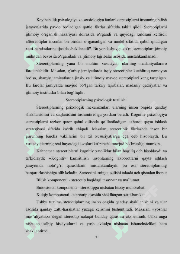 STEREOTIPLAR VA KOGNITIV KAMSITISH 7
