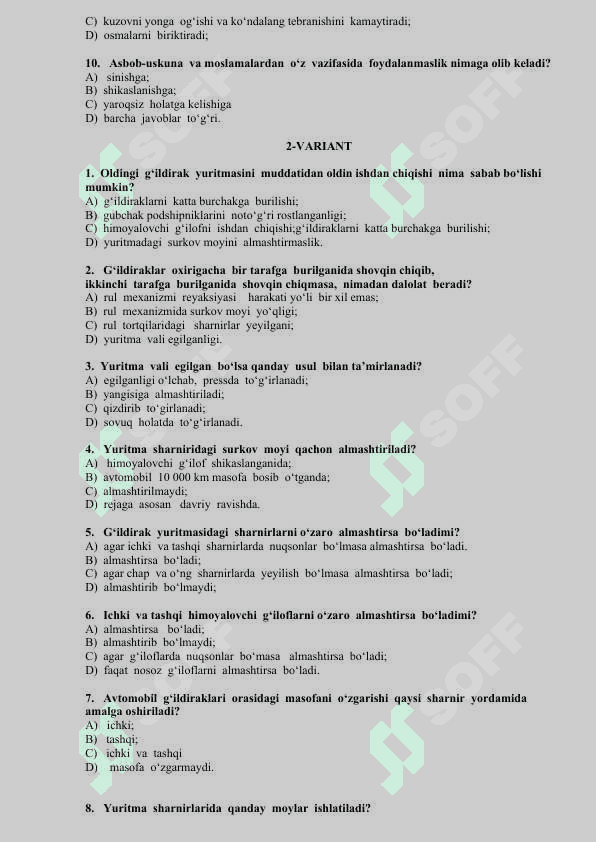 Avtomobil yurish qismlariga TXKfanidan nazorat savollari 2