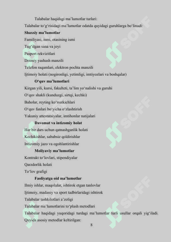TALABALAR HAQIDA MA’LUMOT BERUVCHI DASTUR 8