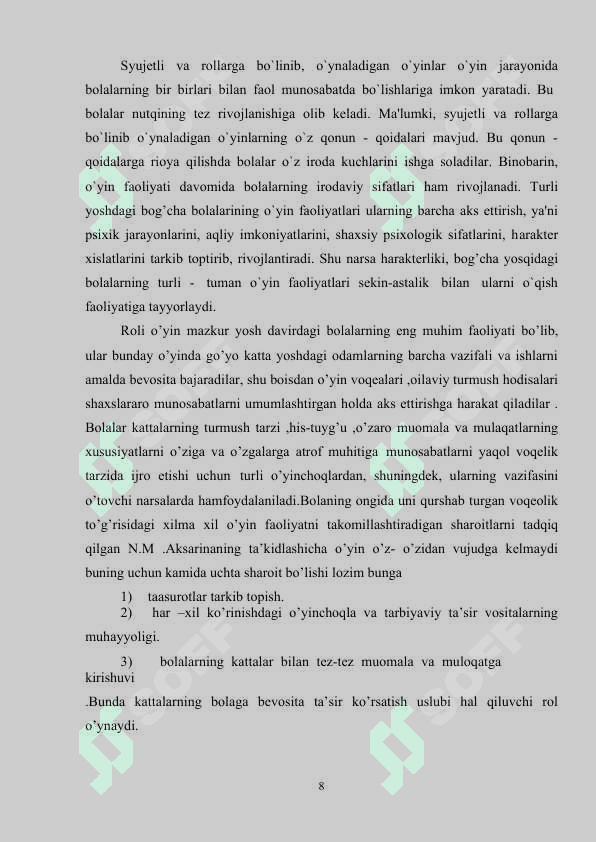 O’YIN BOLA FAOLIYATINING ASOSIY TURI 8