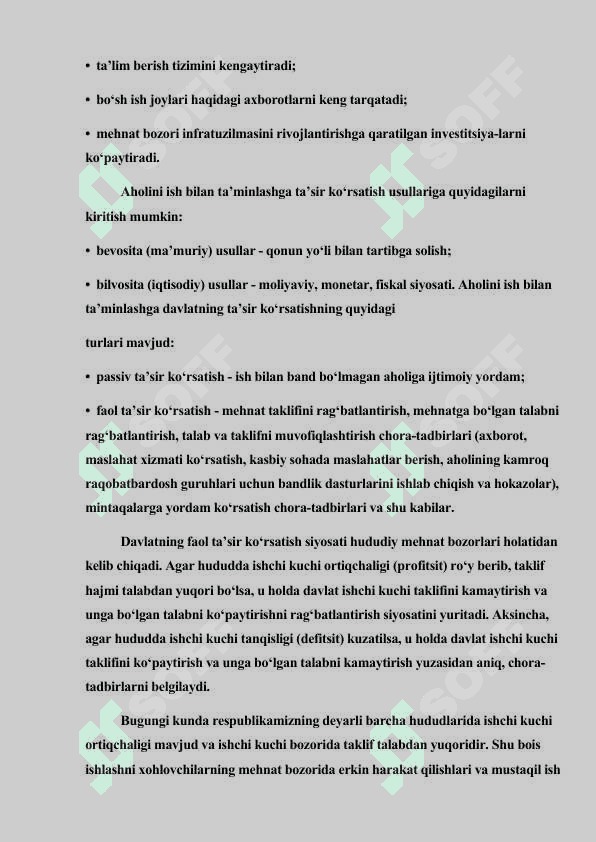O’zbekistonda ishsizlikni kelib chiqish sabablari va uni bartaraf etish yo’llari 4