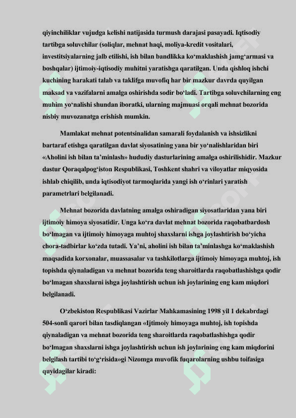O’zbekistonda ishsizlikni kelib chiqish sabablari va uni bartaraf etish yo’llari 6