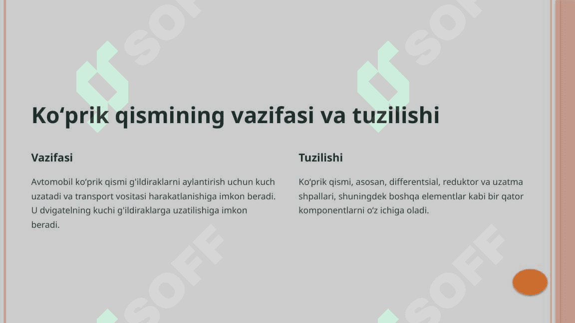 Avtomobil koʻprik qismiga texnik xizmat koʻrsatish mavzusida mustaqil ish 2