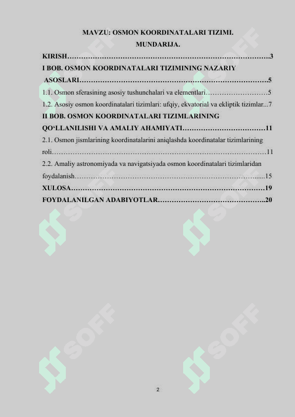 OSMON KOORDINATALARI TIZIMI. 2