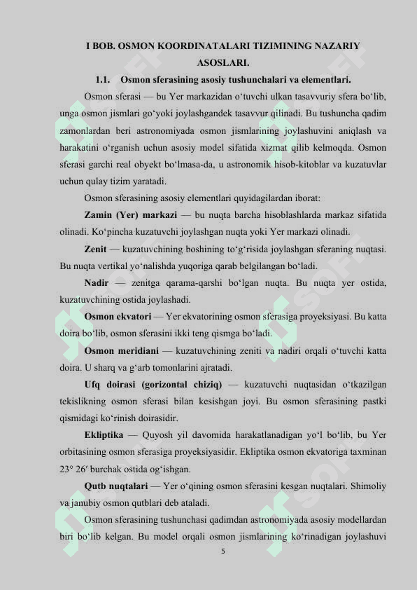 OSMON KOORDINATALARI TIZIMI. 5