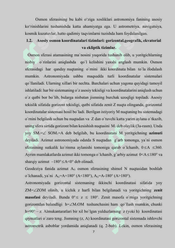 OSMON KOORDINATALARI TIZIMI. 7