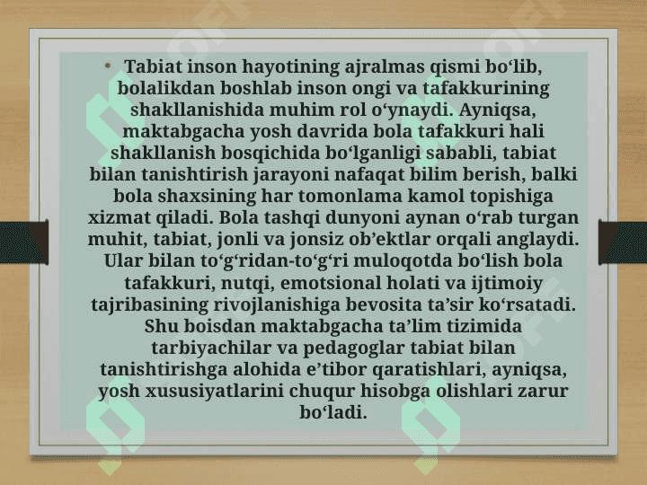 TABIAT BILAN TANISHTIRISHDA YOSH XUSUSIYATLARI. 2