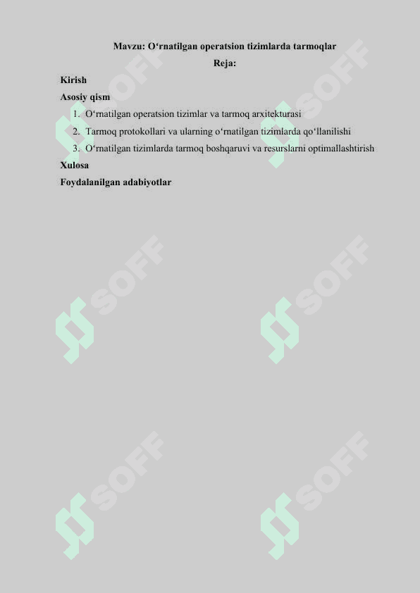 Oʻrnatilgan operatsion tizimlarda tarmoqlar 2