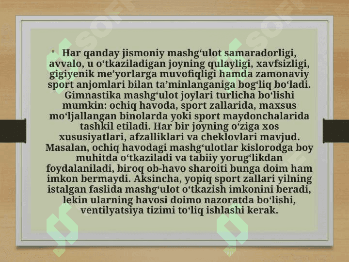 Gimnastika mashg‘ulot joylari  va ularni jihozlanishi 3