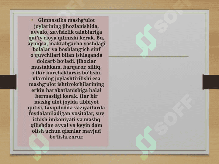 Gimnastika mashg‘ulot joylari  va ularni jihozlanishi 4