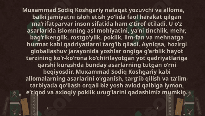 Muxammad Sodik Koshgariyning Odob as-solixin asarining tarbiyaviy axamiyati. 6
