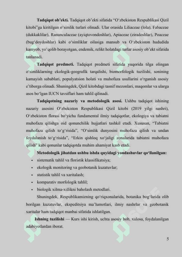O‘zbekiston Respublikasi “Qizil kitobi”ga kiritilgan o‘simlik vakillari 5