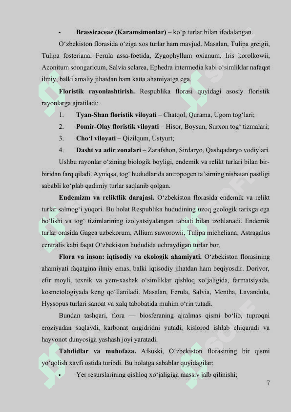 O‘zbekiston Respublikasi “Qizil kitobi”ga kiritilgan o‘simlik vakillari 7