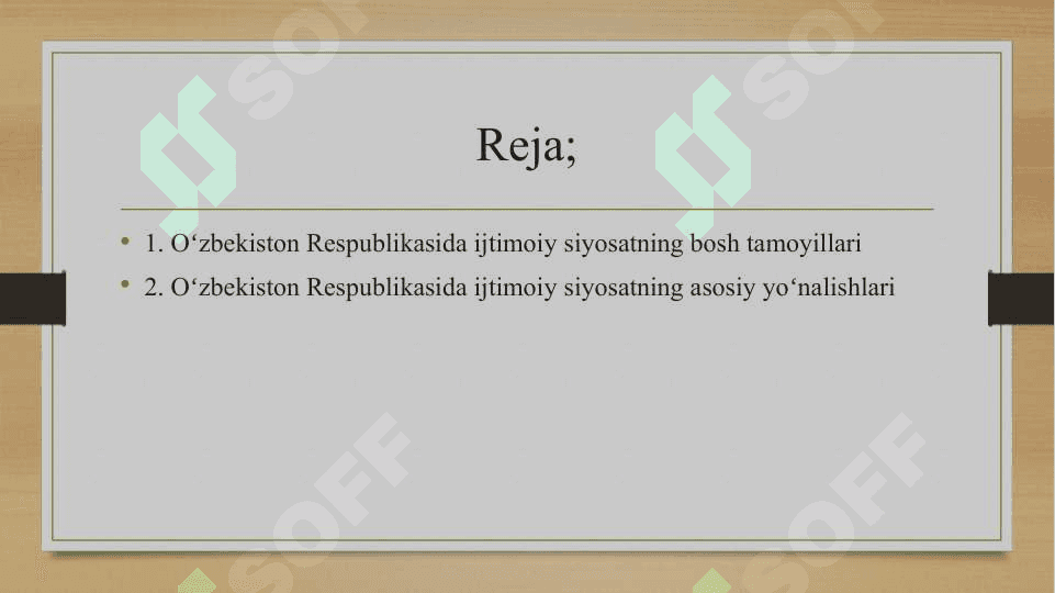 O'zbekiston Respublikasi ijtimoiy siyosatining tamoyillari va asosiy yo'nalishlari 2