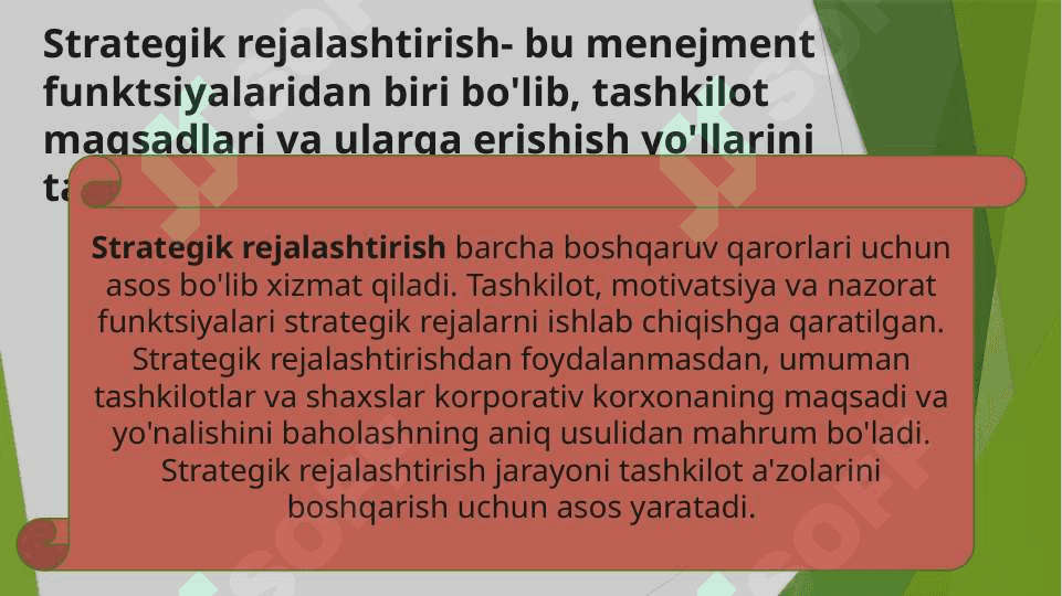 Strategik rejalashtirishning umumiy tasnifi va uning boshqaruvdagi ahamiyati 3