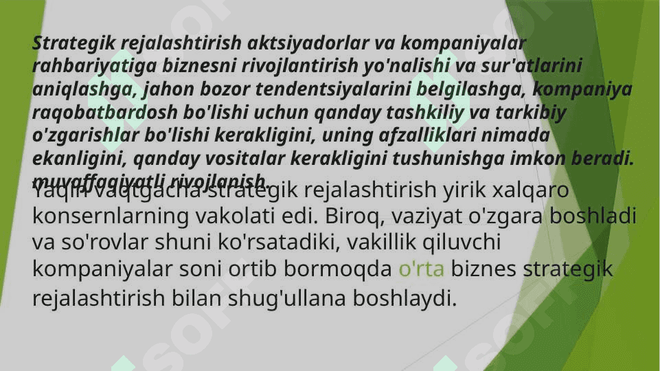 Strategik rejalashtirishning umumiy tasnifi va uning boshqaruvdagi ahamiyati 4