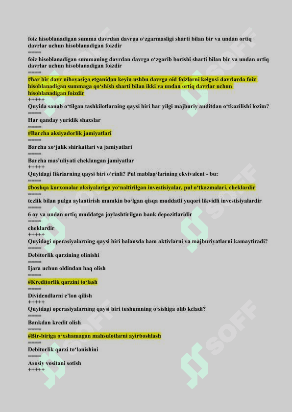 Buxgalteriya hisobi fanining dasturiy komplekslari fanidan yakuniy savollari. 6