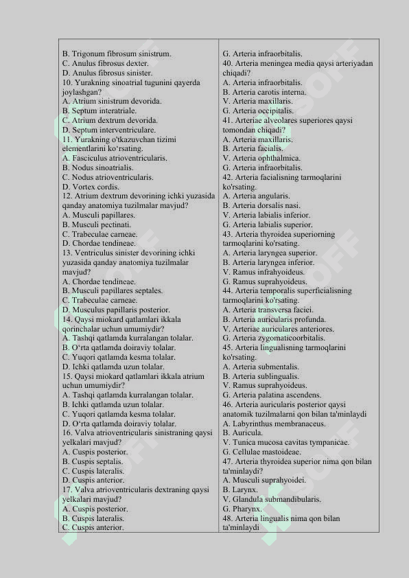 Yurak, qon aylanish sistemasi Test 60 ta 2