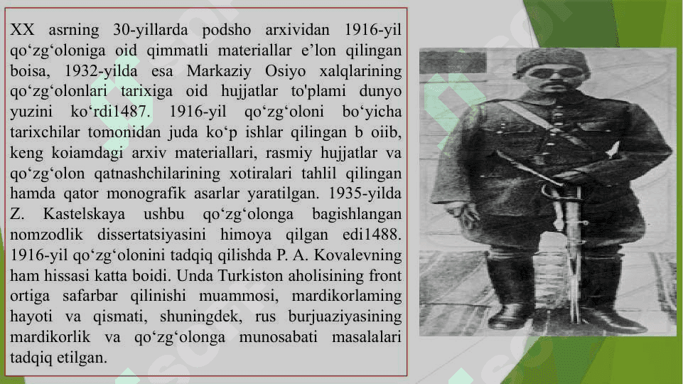 “O‘rta Osiyo xalqlarining milliy-ozodlik kurashlari tarixi tarixshunosligi” mavzusida taqdimot tayyorlash. 3