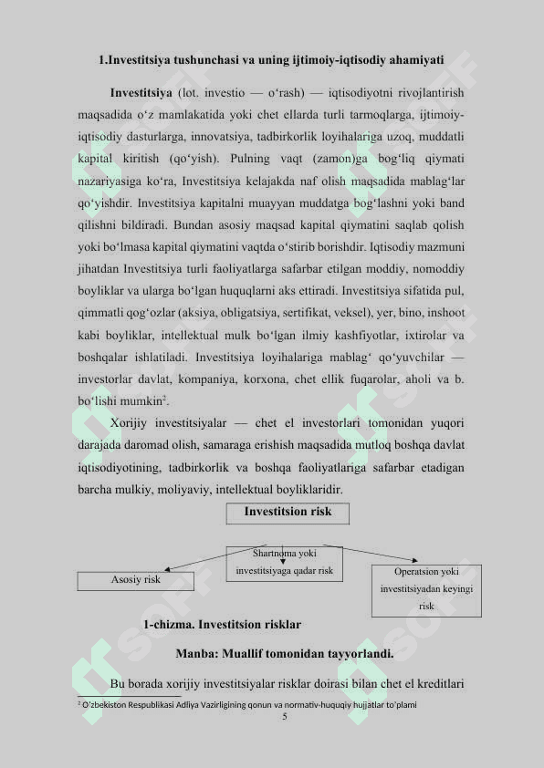 O’zbekiston Respublikasining Investitsion faoliyati 5